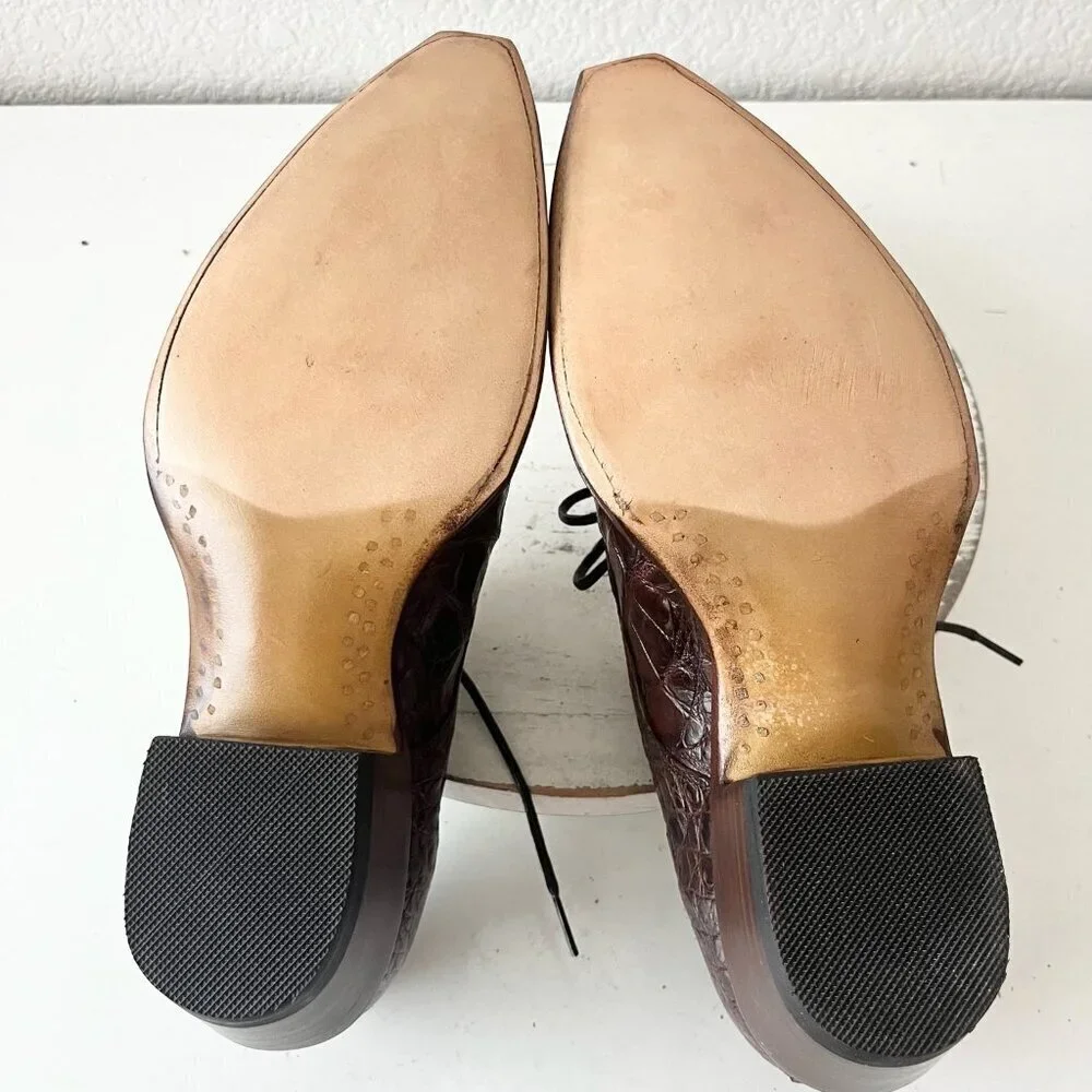 Rod Patrick Womens Lace Up Shoes 10 Brown Caiman Genuine Leather Western Loafers